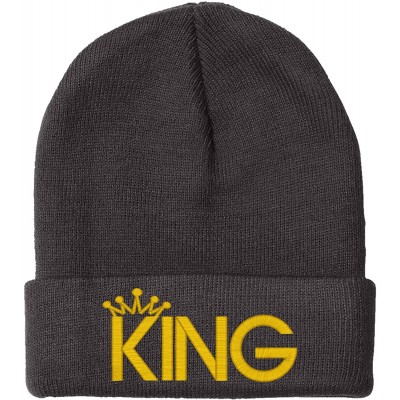 Skullies & Beanies King & Queen- Couple Matching- Warm & Stylish 12 inch Long Unfolded Beanie - Black - CT11YTAW9XT $18.01