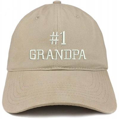 Baseball Caps Number 1 Grandpa Embroidered Soft Crown 100% Brushed Cotton Cap - Khaki - CB18STDZW8W $32.27