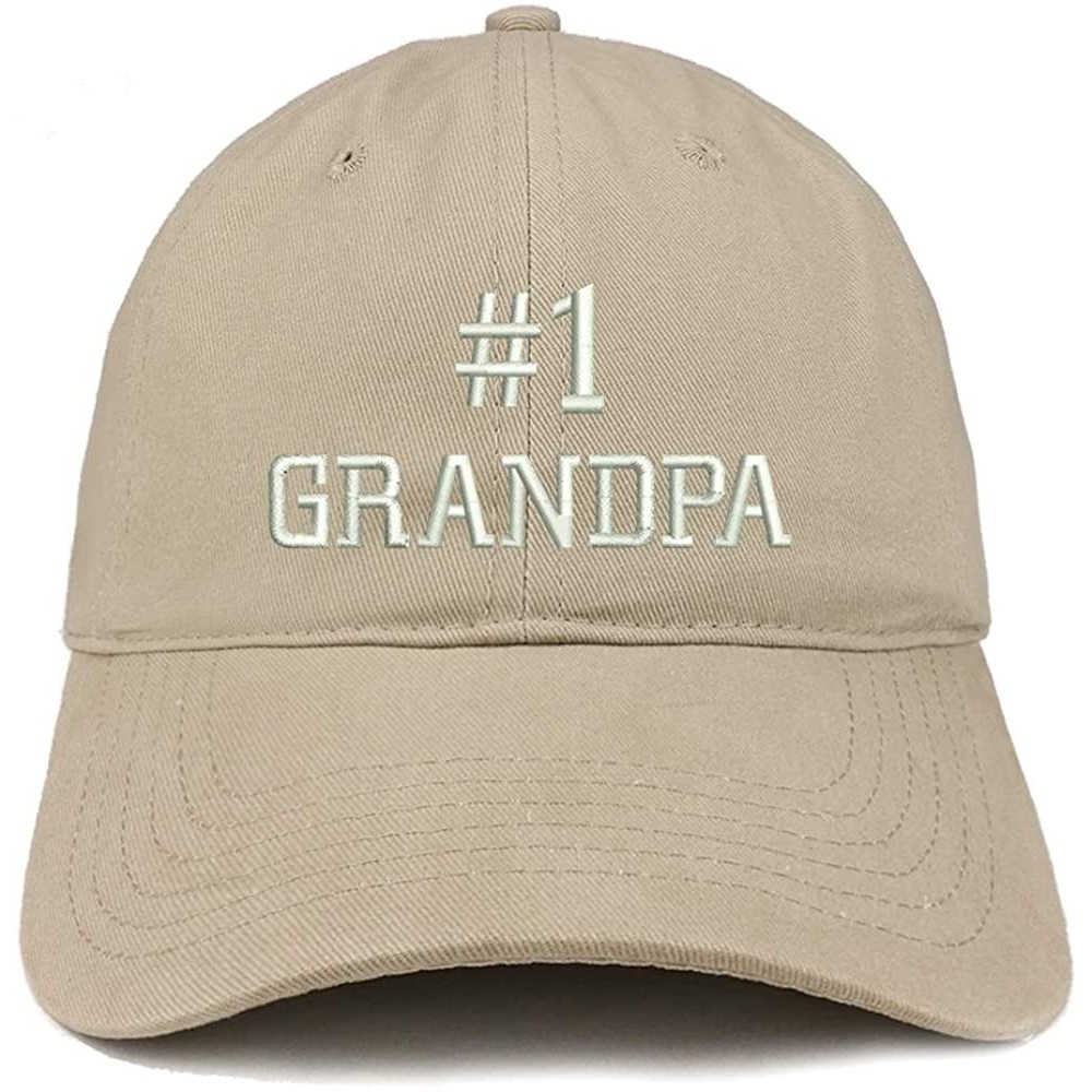 Baseball Caps Number 1 Grandpa Embroidered Soft Crown 100% Brushed Cotton Cap - Khaki - CB18STDZW8W $20.06