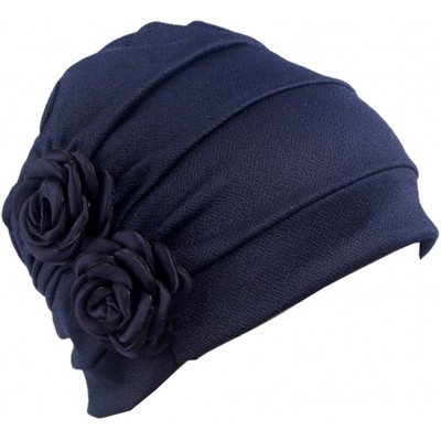 Skullies & Beanies Women's Chemo Hat Ruffle Turban Headband for Cancer Patients - Navy - C318DORZX3M $17.48