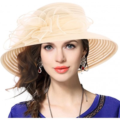 Sun Hats Kentucky Derby Church Dress Hat Wide Brim Leaf Flower Bridal Shower Hat - Apricot - CU18CG0EHOW $23.61