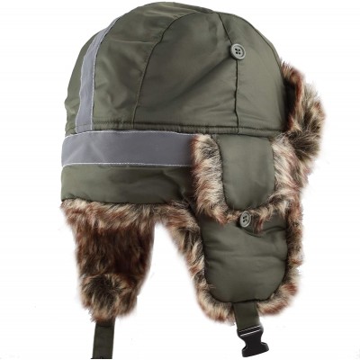 Bomber Hats Safety Reflective Faux Fur Aviator Kids Adult Trapper Hat Snow Ski Trooper Winter Cap - Olive - CO18K2U7D42 $27.43