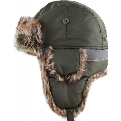 Bomber Hats Safety Reflective Faux Fur Aviator Kids Adult Trapper Hat Snow Ski Trooper Winter Cap - Olive - CO18K2U7D42 $17.01