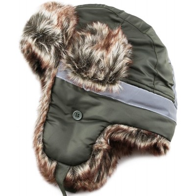 Bomber Hats Safety Reflective Faux Fur Aviator Kids Adult Trapper Hat Snow Ski Trooper Winter Cap - Olive - CO18K2U7D42 $17.01