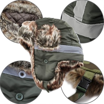 Bomber Hats Safety Reflective Faux Fur Aviator Kids Adult Trapper Hat Snow Ski Trooper Winter Cap - Olive - CO18K2U7D42 $17.01