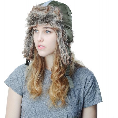 Bomber Hats Safety Reflective Faux Fur Aviator Kids Adult Trapper Hat Snow Ski Trooper Winter Cap - Olive - CO18K2U7D42 $17.01