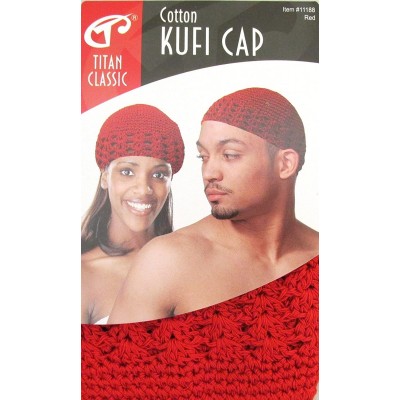 Skullies & Beanies Cotton Kufi Cap Red- Ultra stretch- fits all sizes- keeps hair in place - Red - C811IFRDXCJ $11.44