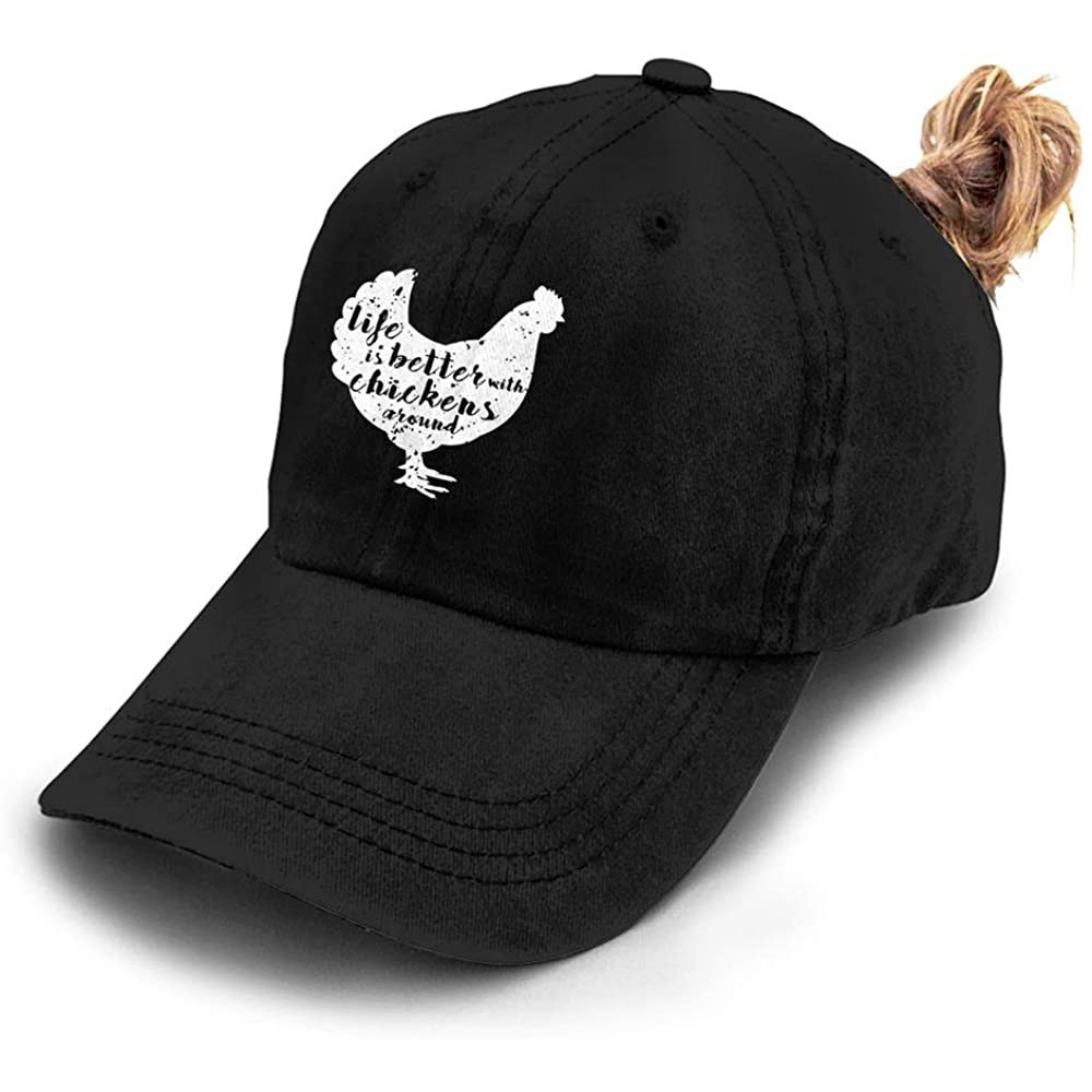 Baseball Caps Life is Better with Chickens Around Vintage Adjustable Ponytail Cowboy Cap Gym Caps for Female Women Gifts - CR...