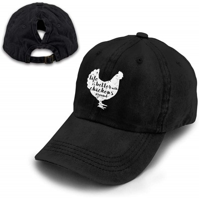 Baseball Caps Life is Better with Chickens Around Vintage Adjustable Ponytail Cowboy Cap Gym Caps for Female Women Gifts - CR...