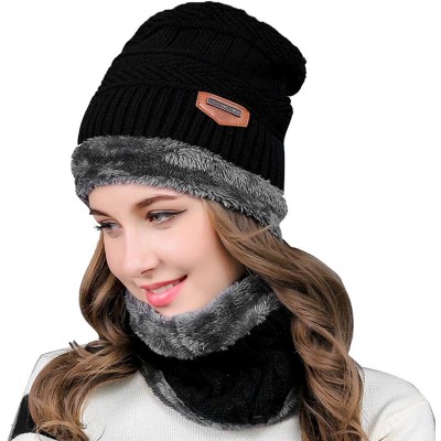 Skullies & Beanies Women Men Reversible Winter Warm Knit Hat Ski Cap Fleece Neck Warmer Circle Loop Scarf Soft Plush Lined - ...