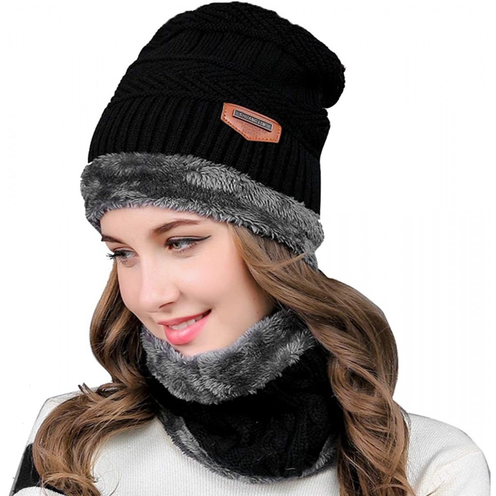 Skullies & Beanies Women Men Reversible Winter Warm Knit Hat Ski Cap Fleece Neck Warmer Circle Loop Scarf Soft Plush Lined - ...