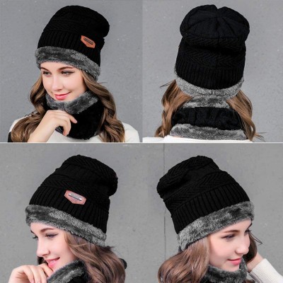 Skullies & Beanies Women Men Reversible Winter Warm Knit Hat Ski Cap Fleece Neck Warmer Circle Loop Scarf Soft Plush Lined - ...