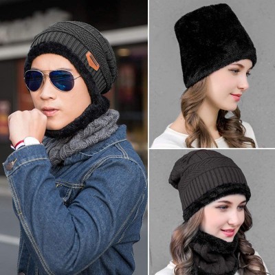 Skullies & Beanies Women Men Reversible Winter Warm Knit Hat Ski Cap Fleece Neck Warmer Circle Loop Scarf Soft Plush Lined - ...