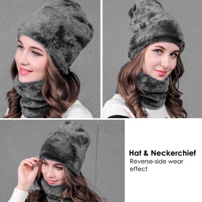 Skullies & Beanies Women Men Reversible Winter Warm Knit Hat Ski Cap Fleece Neck Warmer Circle Loop Scarf Soft Plush Lined - ...