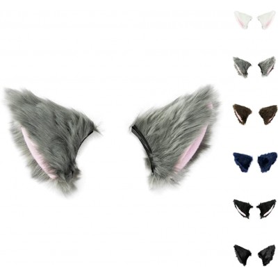 Headbands Cat Fox Long Fur Ears Hair Clip Cosplay Costume Kit Fancy Dress Halloween Party - Gray + White - CX18I256OQZ $8.42