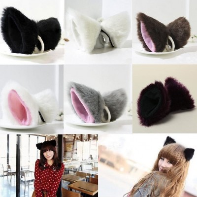 Headbands Cat Fox Long Fur Ears Hair Clip Cosplay Costume Kit Fancy Dress Halloween Party - Gray + White - CX18I256OQZ $8.42