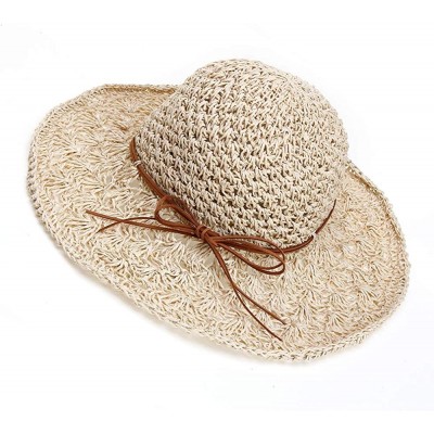 Sun Hats Straw Hats for Women Wide Brim Caps Foldable Summer Beach Sun Protective Hat - Beige - C518RMDHKLA $13.36