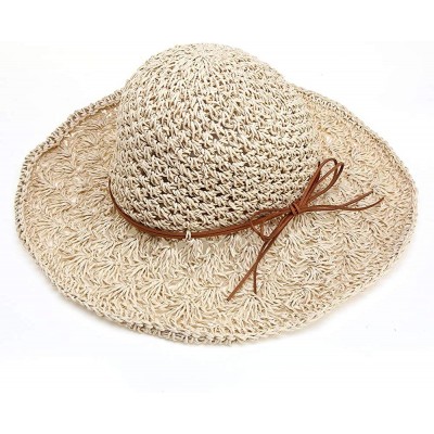 Sun Hats Straw Hats for Women Wide Brim Caps Foldable Summer Beach Sun Protective Hat - Beige - C518RMDHKLA $13.36