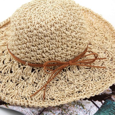 Sun Hats Straw Hats for Women Wide Brim Caps Foldable Summer Beach Sun Protective Hat - Beige - C518RMDHKLA $13.36