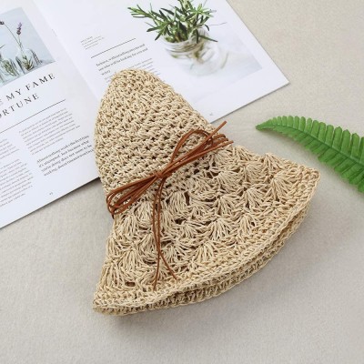 Sun Hats Straw Hats for Women Wide Brim Caps Foldable Summer Beach Sun Protective Hat - Beige - C518RMDHKLA $13.36