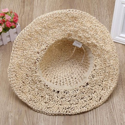 Sun Hats Straw Hats for Women Wide Brim Caps Foldable Summer Beach Sun Protective Hat - Beige - C518RMDHKLA $13.36