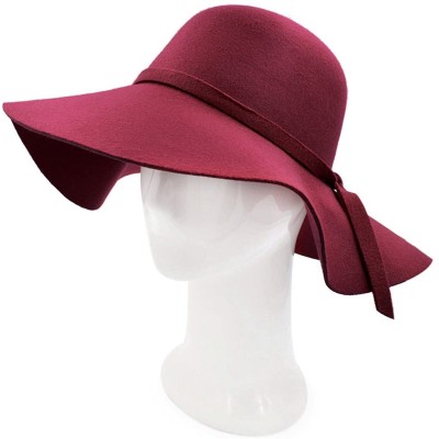 Sun Hats Women's Premium Felt Wide Brim Floppy Hat - Burgundy - CZ186I6300L $10.67