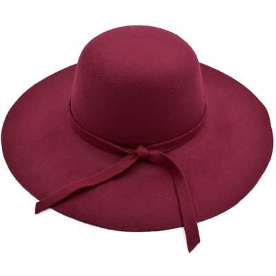 Sun Hats Women's Premium Felt Wide Brim Floppy Hat - Burgundy - CZ186I6300L $10.67