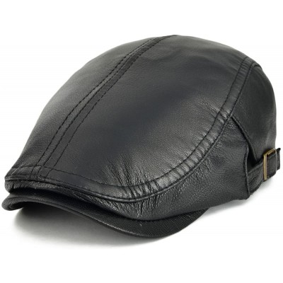 Newsboy Caps Men Women Adjustable Genuine Leather Ivy Cap Newsboy Hat 121 - Black - CO17YY2ORYO $23.73