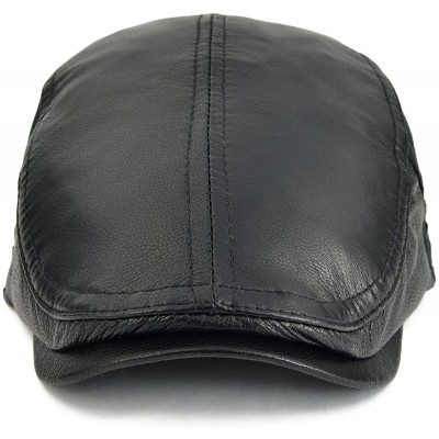 Newsboy Caps Men Women Adjustable Genuine Leather Ivy Cap Newsboy Hat 121 - Black - CO17YY2ORYO $23.73