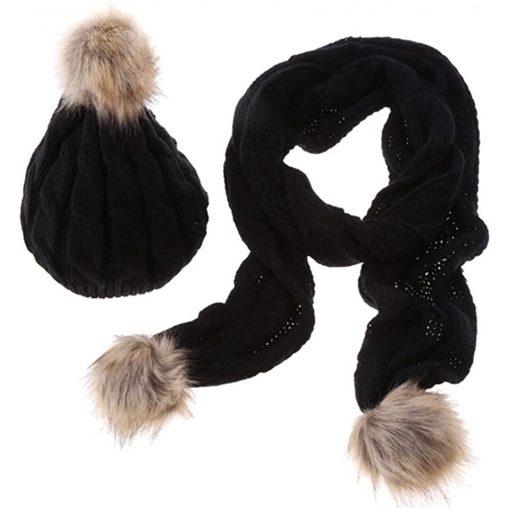 Skullies & Beanies Knit Scarf and Hat Set Skully Caps Beanie with Pompom Warm Winter Set - Black - C3186XZEG74 $19.62