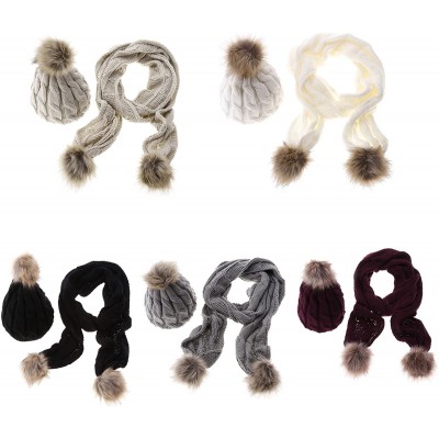 Skullies & Beanies Knit Scarf and Hat Set Skully Caps Beanie with Pompom Warm Winter Set - Black - C3186XZEG74 $19.62