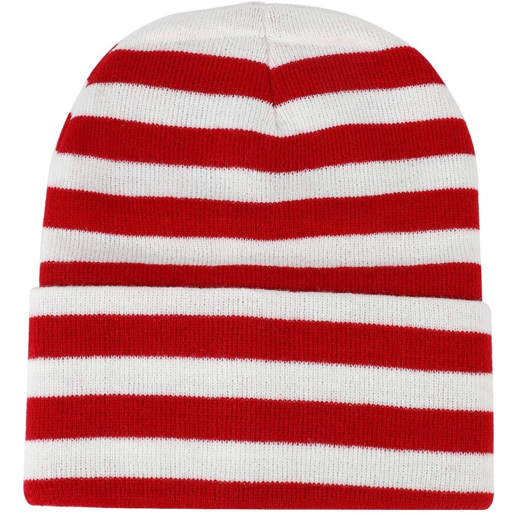 Skullies & Beanies Red White Stripe Long Cuff Beanie - Red White 1 Pack - C918K3529YW $10.12