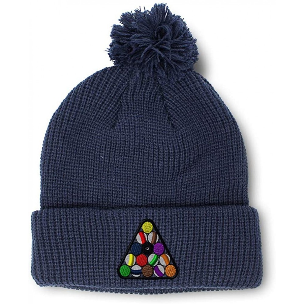 Skullies & Beanies Winter Pom Pom Beanie for Men & Women Sport Billiards Pool Rack Embroidery - Navy - CD18ZH5DNHA $14.42