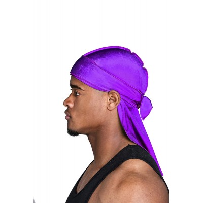 Skullies & Beanies Velvet Du-Rag-Premium Quality-Wave Cap Long Straps - Purple - C418CIWXWYL $13.61