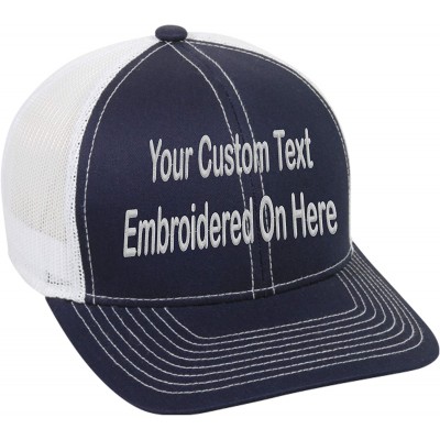 Baseball Caps Custom Trucker Mesh Back Hat Embroidered Your Own Text Curved Bill Outdoorcap - Navy/White - CA18K59I66R $26.02