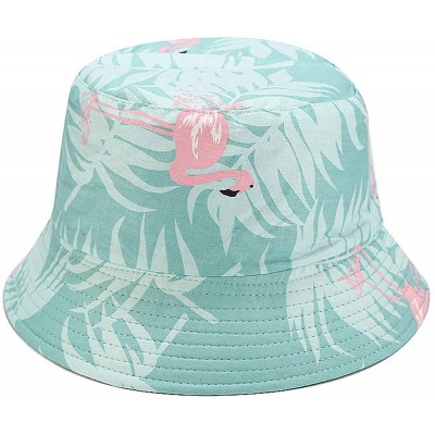 Bucket Hats Unisex Print Double-Side-Wear Reversible Bucket Hat - Flamingo Light Green - CF18WXOUGUU $14.90