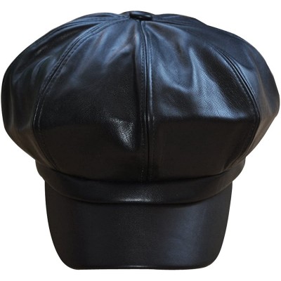 Berets Women Fuax Leather Winter Beret Beanie Hat Unisex Artist Vintage Newsboy Cabbie Cap - Black - CD188U298NK $9.62