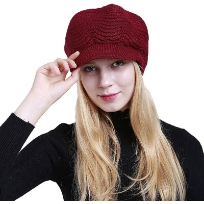 Bomber Hats Womens Knit Cap Solid Warm Crochet Winter Wool Knit Manual Caps Hat - Wine Red - CF18IQ79TG8 $8.61
