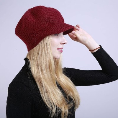 Bomber Hats Womens Knit Cap Solid Warm Crochet Winter Wool Knit Manual Caps Hat - Wine Red - CF18IQ79TG8 $18.43