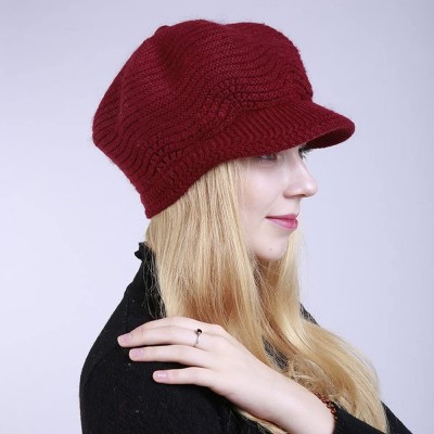 Bomber Hats Womens Knit Cap Solid Warm Crochet Winter Wool Knit Manual Caps Hat - Wine Red - CF18IQ79TG8 $19.62