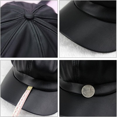 Berets Women Fuax Leather Winter Beret Beanie Hat Unisex Artist Vintage Newsboy Cabbie Cap - Black - CD188U298NK $9.62