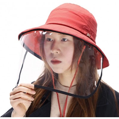 Newsboy Caps Womens UPF50+ Linen/Cotton Summer Sunhat Bucket Packable Hats w/Chin Cord - 00016_red(with Face Shield) - C5197A...