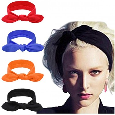 Headbands 4 Pack Turban Headbands for Women Hair Vintage Flower Printed Cross Elastic Head Wrap - C7194QWLLXC $15.58