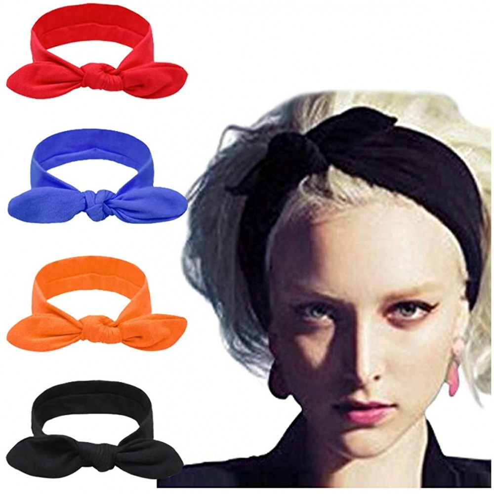 Headbands 4 Pack Turban Headbands for Women Hair Vintage Flower Printed Cross Elastic Head Wrap - C7194QWLLXC $15.58