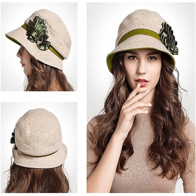 Berets Women's Decorative Flowers Wool Beret - Beige - CB1293F2MXH $39.67