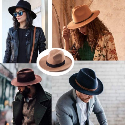 Fedoras Fedora Hats for Women DIY Band Belt Buckle Wool or Straw Wide Brim Beach Sun Hat - CH18ZIK3TEY $20.31