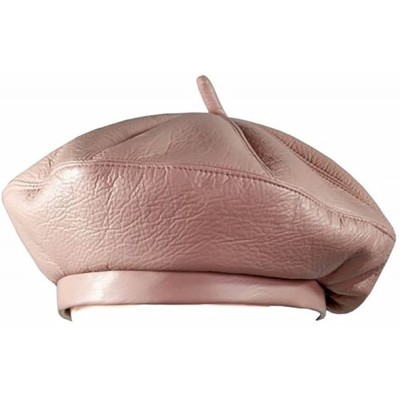 Berets Women Faux Leather Beanie Beret Cap Vintage Military Soldier Army French Hat-22-22.8" - Pink - C018GELA407 $15.65