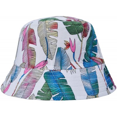 Bucket Hats Fashion Print Bucket Hat Summer Fisherman Cap for Women Men - Banana Leaves White - CS18AOKDCC7 $10.83