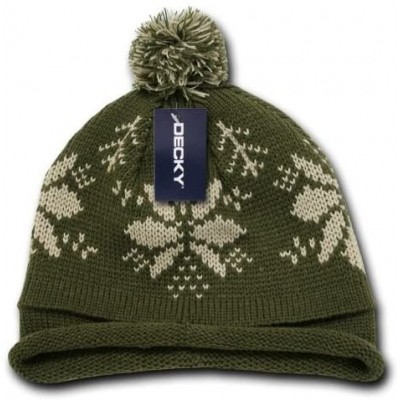 Skullies & Beanies Snowflake Roll Up Beanie with Pom - Olive - C611903BW7P $7.82