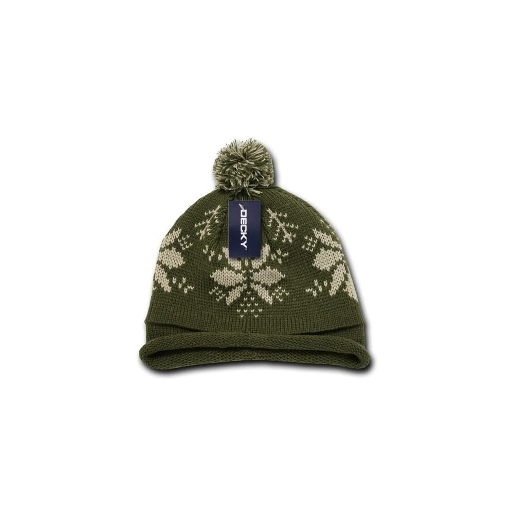 Skullies & Beanies Snowflake Roll Up Beanie with Pom - Olive - C611903BW7P $7.82
